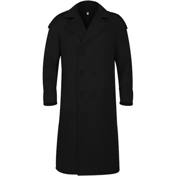 Men's Oversized Notched Long Faux Wool Blend Trench Coat Knee